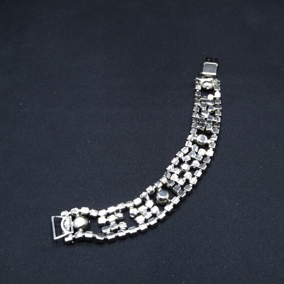 Vintage 1960s Wide Rhinestone Bracelet, Rhodium Plated - Picture 10 of 10
